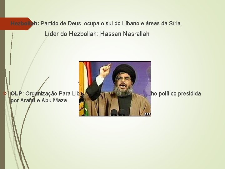  Hezbollah: Partido de Deus, ocupa o sul do Líbano e áreas da Síria.