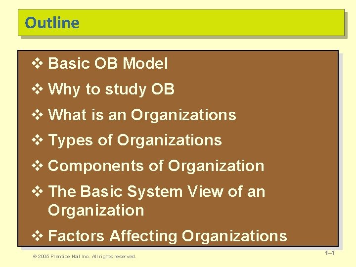 Outline v Basic OB Model v Why to study OB v What is an