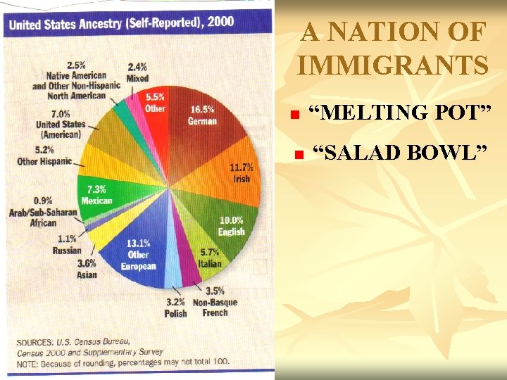 A NATION OF IMMIGRANTS n n “MELTING POT” “SALAD BOWL” 