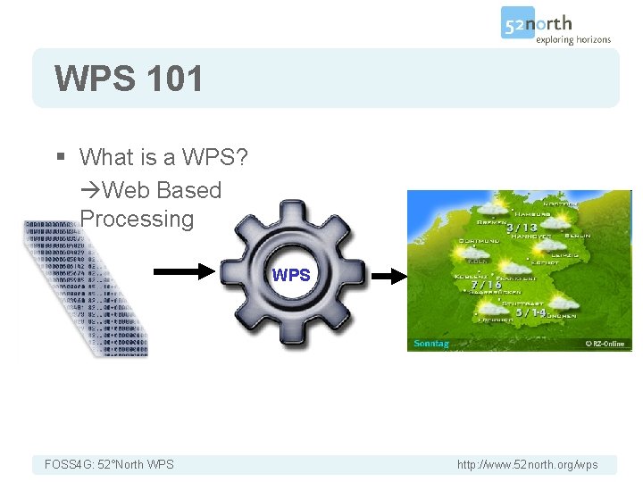 WPS 101 § What is a WPS? Web Based Processing WPS FOSS 4 G: