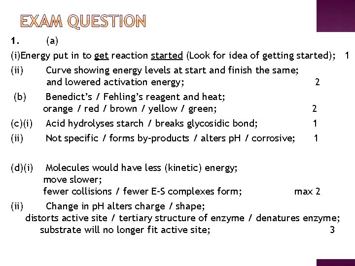 1. (a) (i)Energy put in to get reaction started (Look for idea of getting