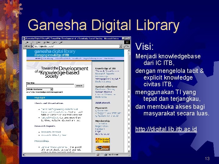 Ganesha Digital Library Visi: Menjadi knowledgebase dari IC ITB, dengan mengelola tacit & explicit