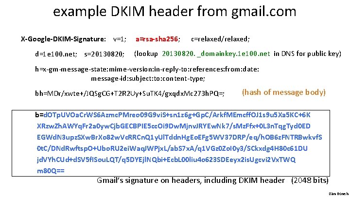 example DKIM header from gmail. com X-Google-DKIM-Signature: v=1; d=1 e 100. net; s=20130820; a=rsa-sha