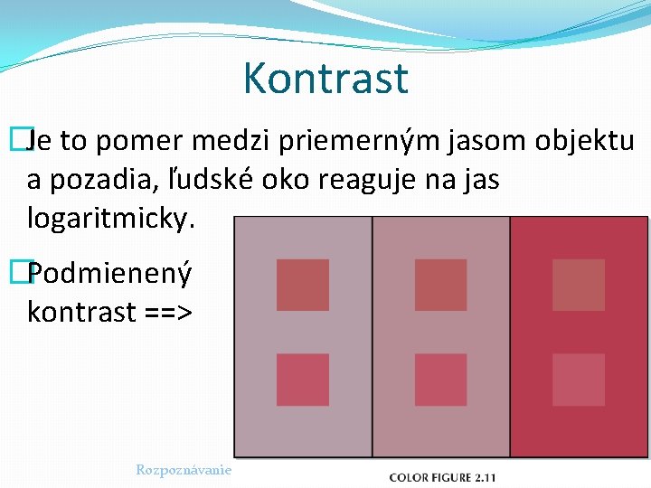 Kontrast �Je to pomer medzi priemerným jasom objektu a pozadia, ľudské oko reaguje na