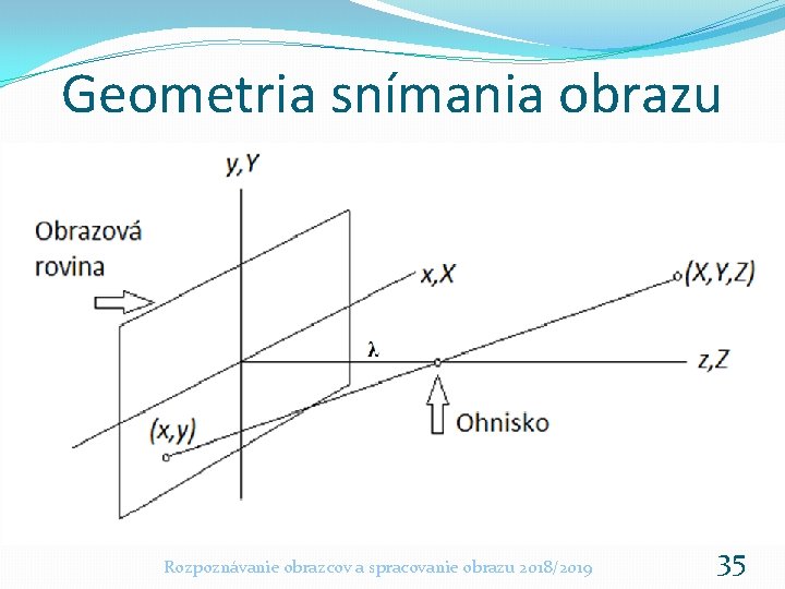 Geometria snímania obrazu Rozpoznávanie obrazcov a spracovanie obrazu 2018/2019 35 