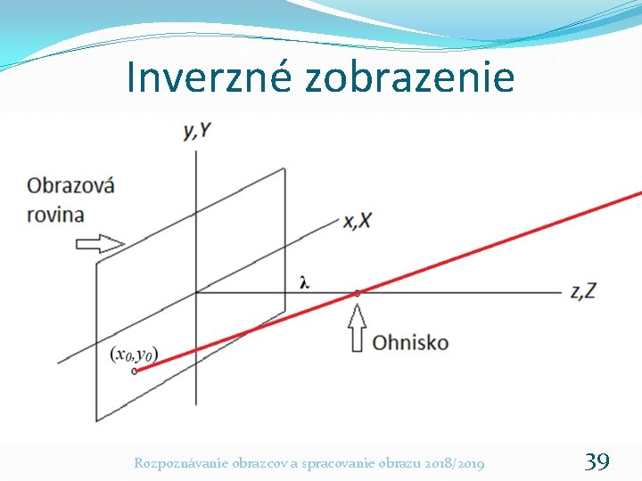 Inverzné zobrazenie Rozpoznávanie obrazcov a spracovanie obrazu 2018/2019 39 