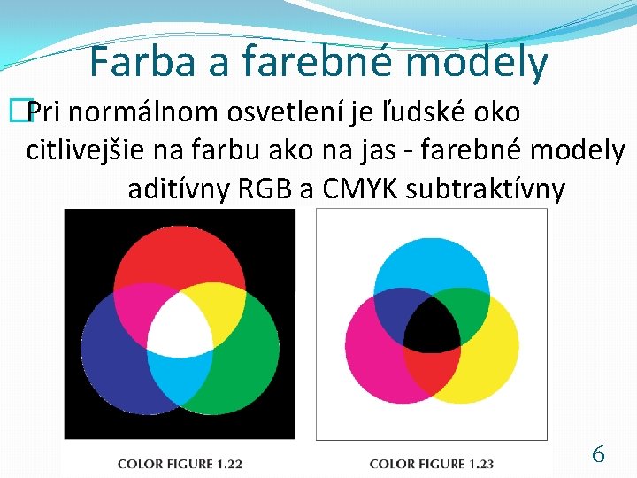 Farba a farebné modely �Pri normálnom osvetlení je ľudské oko citlivejšie na farbu ako