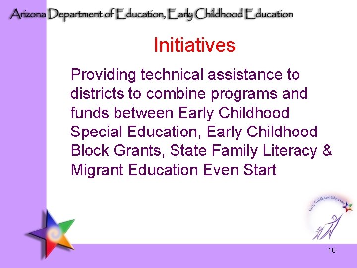 Initiatives Providing technical assistance to districts to combine programs and funds between Early Childhood