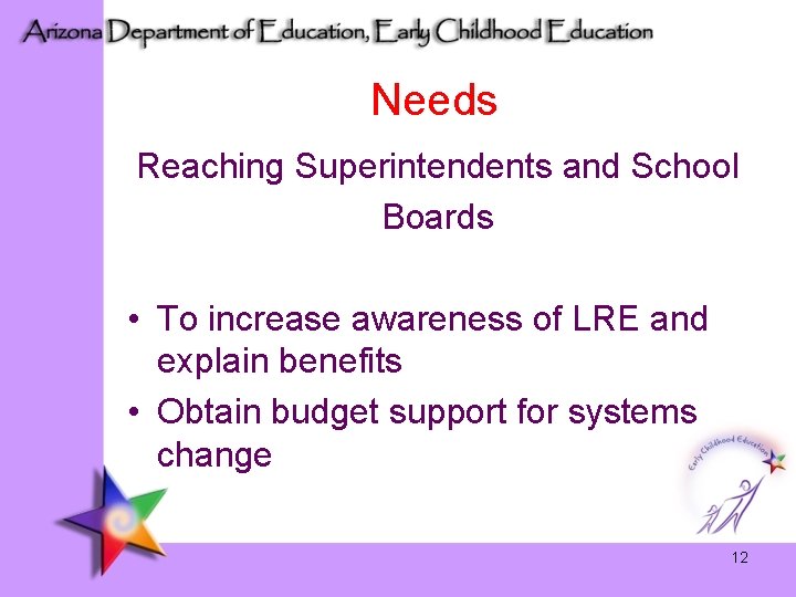 Needs Reaching Superintendents and School Boards • To increase awareness of LRE and explain