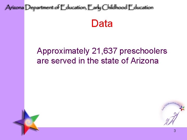 Data Approximately 21, 637 preschoolers are served in the state of Arizona 3 
