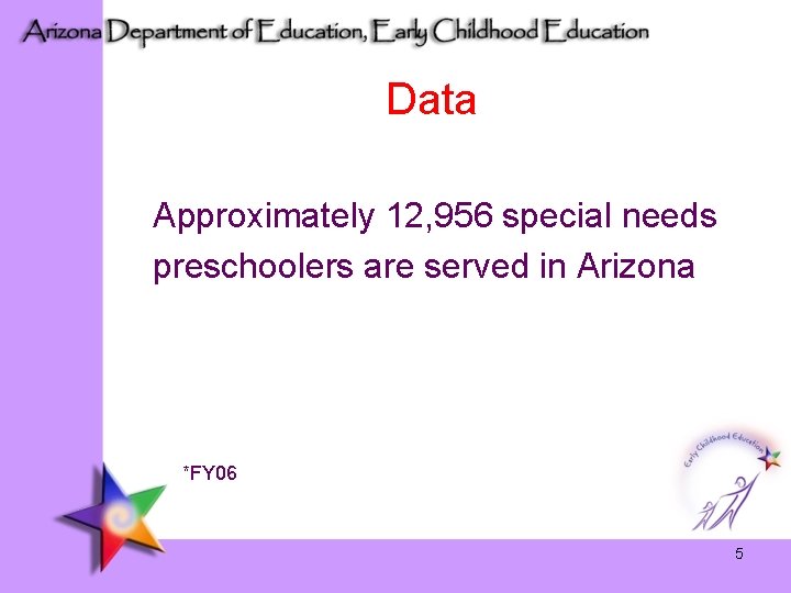 Data Approximately 12, 956 special needs preschoolers are served in Arizona *FY 06 5
