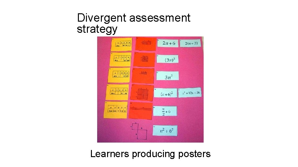 Divergent assessment strategy Learners producing posters 