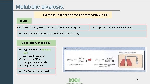 Metabolic alkalosis: Increase in bicarbonate concentration in ECF causes: Loss of H+ ions in