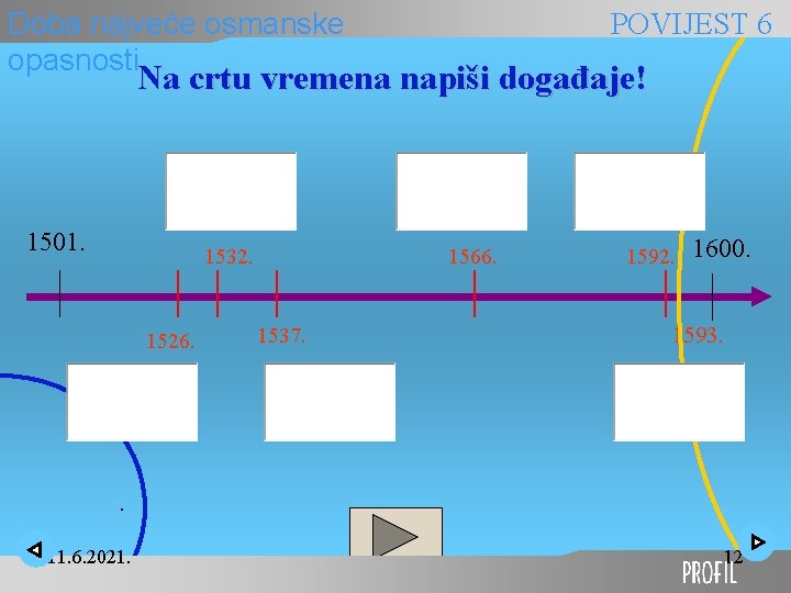 Doba najveće osmanske opasnosti POVIJEST 6 Na crtu vremena napiši događaje! 1501. 1532. 1526.