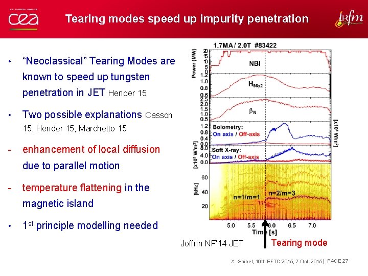 Tearing modes speed up impurity penetration • “Neoclassical” Tearing Modes are known to speed