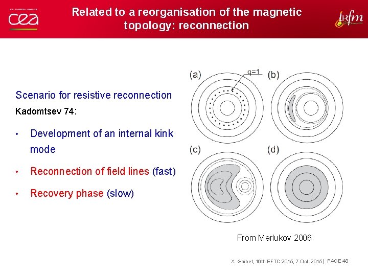 Related to a reorganisation of the magnetic topology: reconnection Scenario for resistive reconnection Kadomtsev