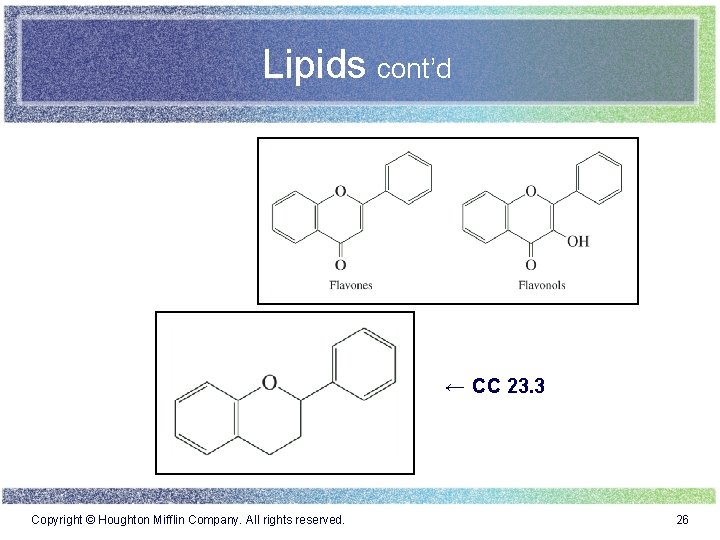 Lipids cont’d ← CC 23. 3 Copyright © Houghton Mifflin Company. All rights reserved.