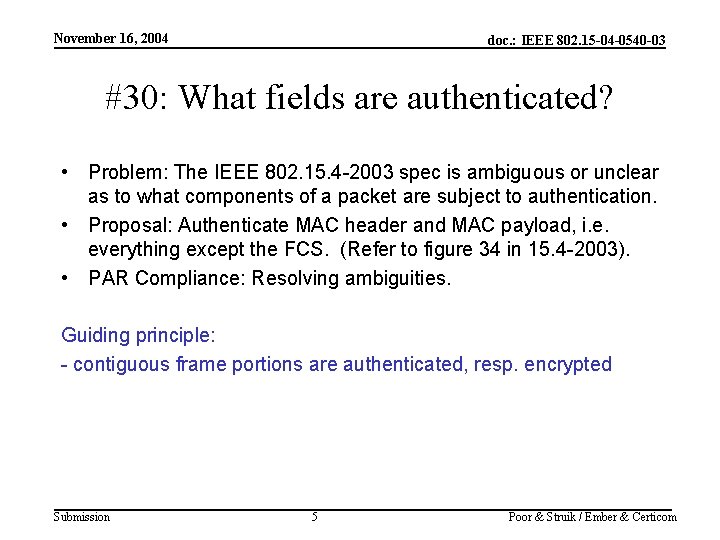 November 16, 2004 doc. : IEEE 802. 15 -04 -0540 -03 #30: What fields