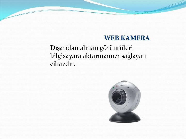 WEB KAMERA Dışarıdan alınan görüntüleri bilgisayara aktarmamızı sağlayan cihazdır. 