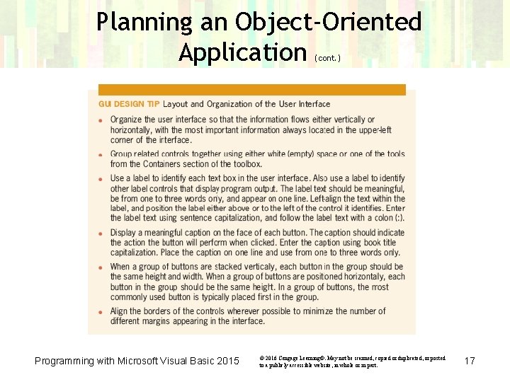 Planning an Object-Oriented Application (cont. ) Programming with Microsoft Visual Basic 2015 © 2016