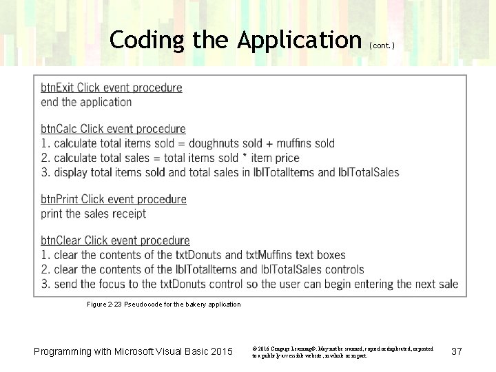Coding the Application (cont. ) Figure 2 -23 Pseudocode for the bakery application Programming