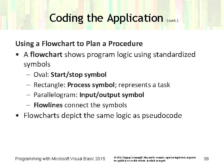 Coding the Application (cont. ) Using a Flowchart to Plan a Procedure • A