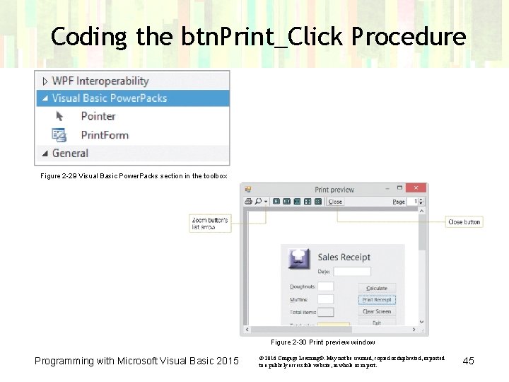 Coding the btn. Print_Click Procedure Figure 2 -29 Visual Basic Power. Packs section in