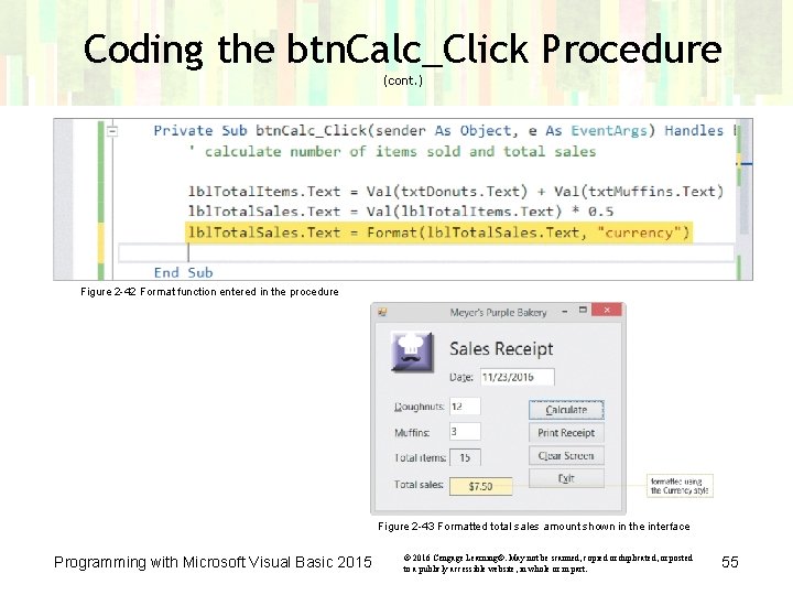 Coding the btn. Calc_Click Procedure (cont. ) Figure 2 -42 Format function entered in