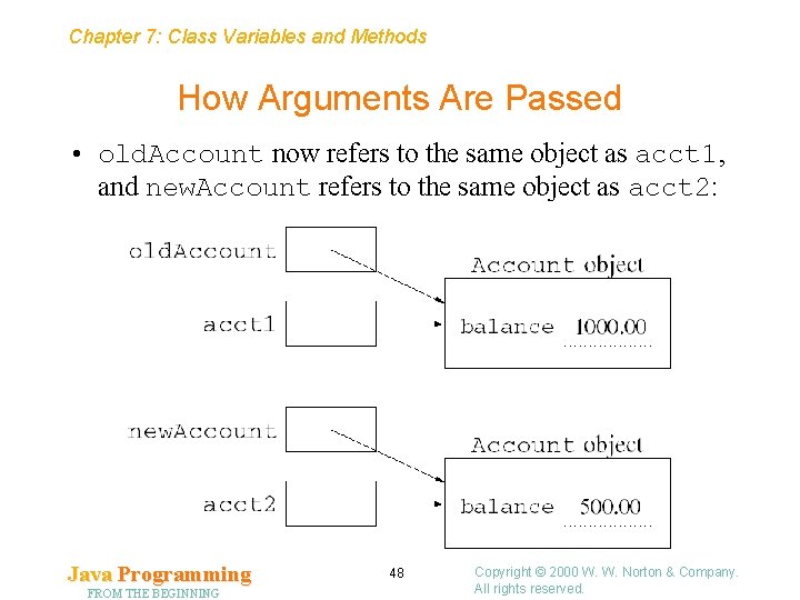 Chapter 7: Class Variables and Methods How Arguments Are Passed • old. Account now
