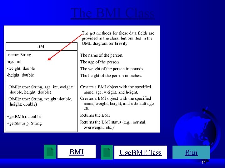 The BMI Class BMI Use. BMIClass Run 14 