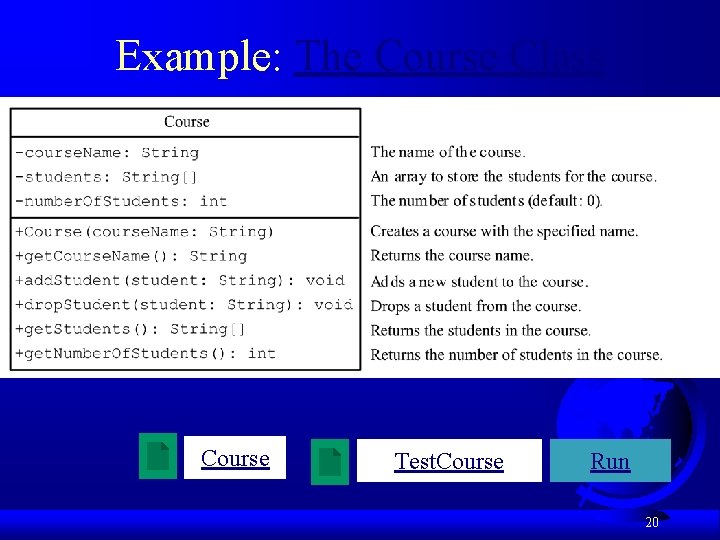 Example: The Course Class Course Test. Course Run 20 