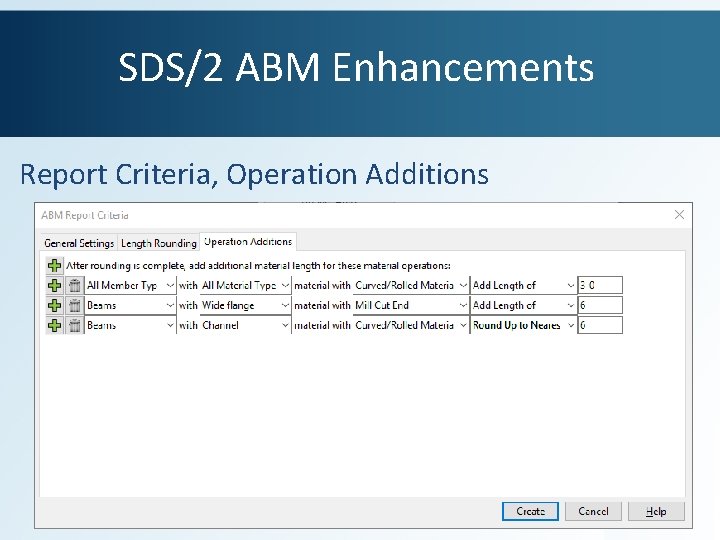 SDS/2 ABM Enhancements Report Criteria, Operation Additions 