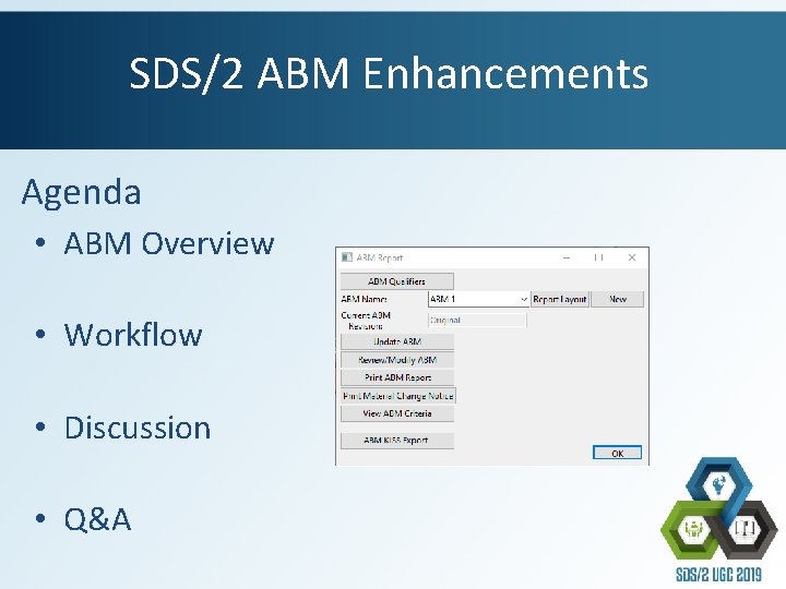 SDS/2 ABM Enhancements Agenda • ABM Overview • Workflow • Discussion • Q&A 