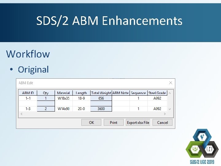 SDS/2 ABM Enhancements Workflow • Original 