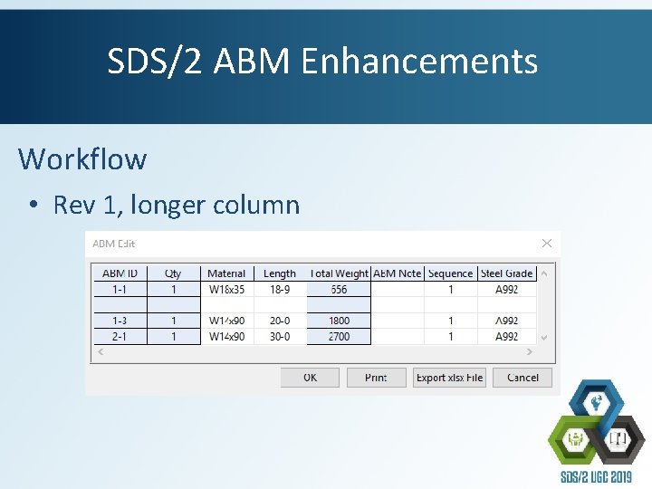 SDS/2 ABM Enhancements Workflow • Rev 1, longer column 