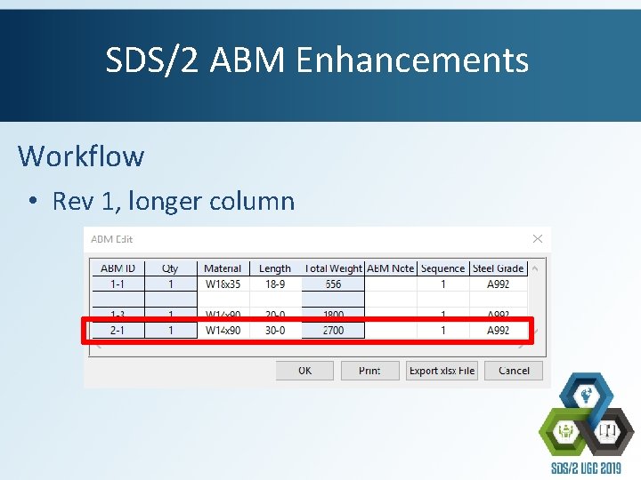 SDS/2 ABM Enhancements Workflow • Rev 1, longer column 