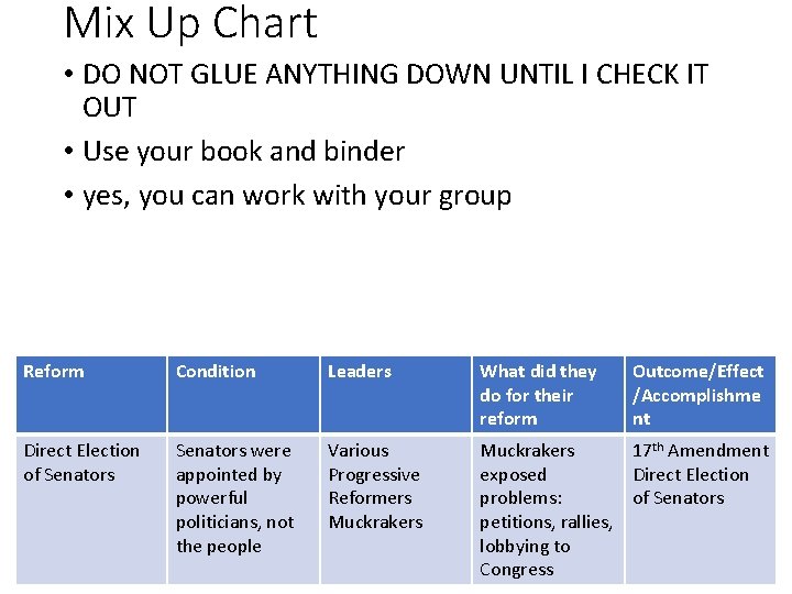 Mix Up Chart • DO NOT GLUE ANYTHING DOWN UNTIL I CHECK IT OUT