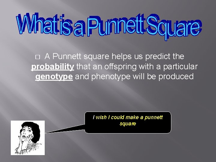 A Punnett square helps us predict the probability that an offspring with a particular