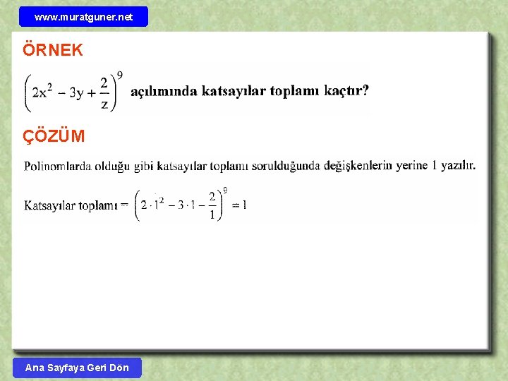 www. muratguner. net ÖRNEK ÇÖZÜM Ana Sayfaya Geri Dön 