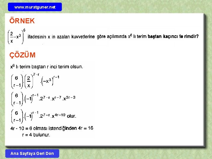 www. muratguner. net ÖRNEK ÇÖZÜM Ana Sayfaya Geri Dön 