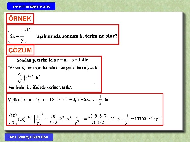 www. muratguner. net ÖRNEK ÇÖZÜM Ana Sayfaya Geri Dön 