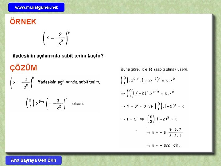 www. muratguner. net ÖRNEK ÇÖZÜM Ana Sayfaya Geri Dön 