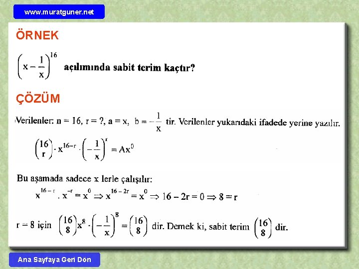 www. muratguner. net ÖRNEK ÇÖZÜM Ana Sayfaya Geri Dön 