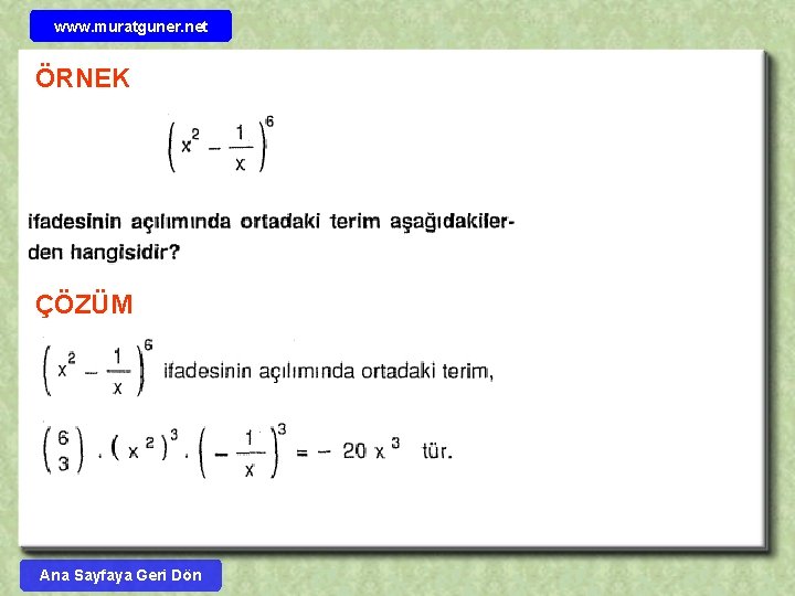 www. muratguner. net ÖRNEK ÇÖZÜM Ana Sayfaya Geri Dön 