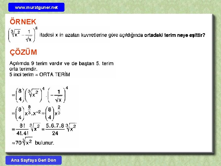 www. muratguner. net ÖRNEK ÇÖZÜM Ana Sayfaya Geri Dön 