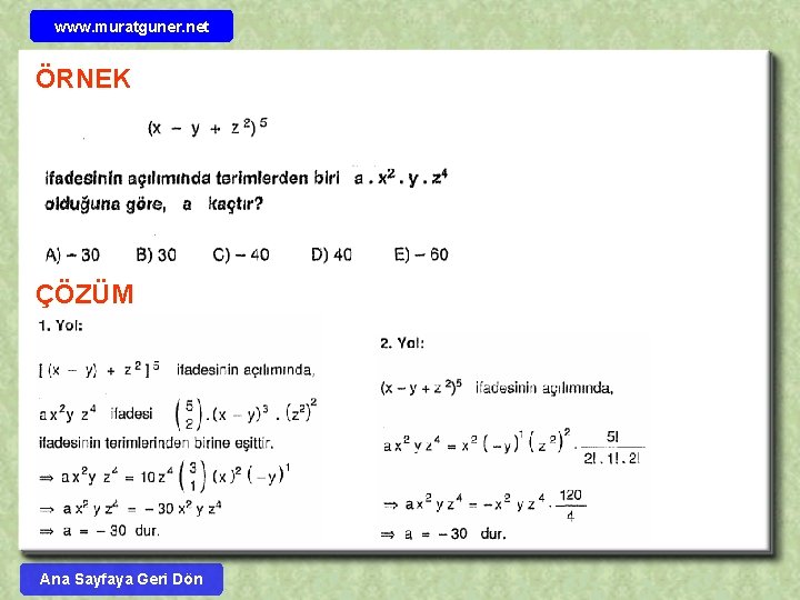 www. muratguner. net ÖRNEK ÇÖZÜM Ana Sayfaya Geri Dön 