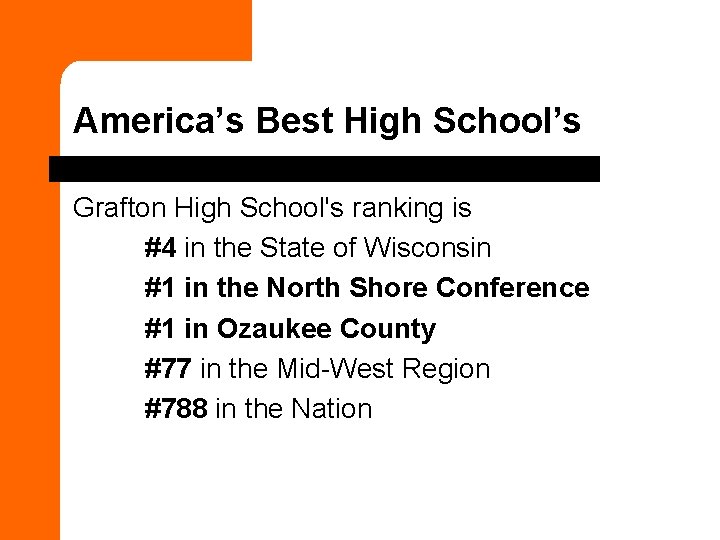 America’s Best High School’s Grafton High School's ranking is #4 in the State of America’s Best High School’s Grafton High School's ranking is #4 in the State of