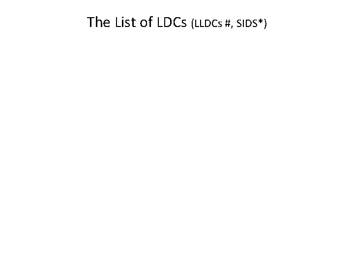 The List of LDCs (LLDCs #, SIDS*) 