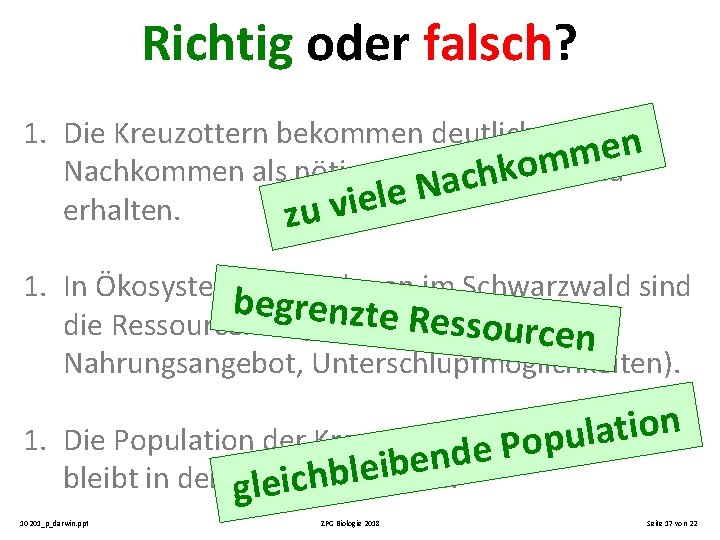 Richtig oder falsch? 1. Die Kreuzottern bekommen deutlich mehr n e m m o