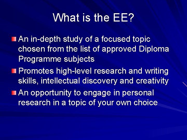 What is the EE? An in-depth study of a focused topic chosen from the